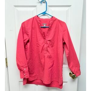 J Jill Orange Red Tunic, V Neck Blouse, Cotton Blend Stretch, Women's Size S